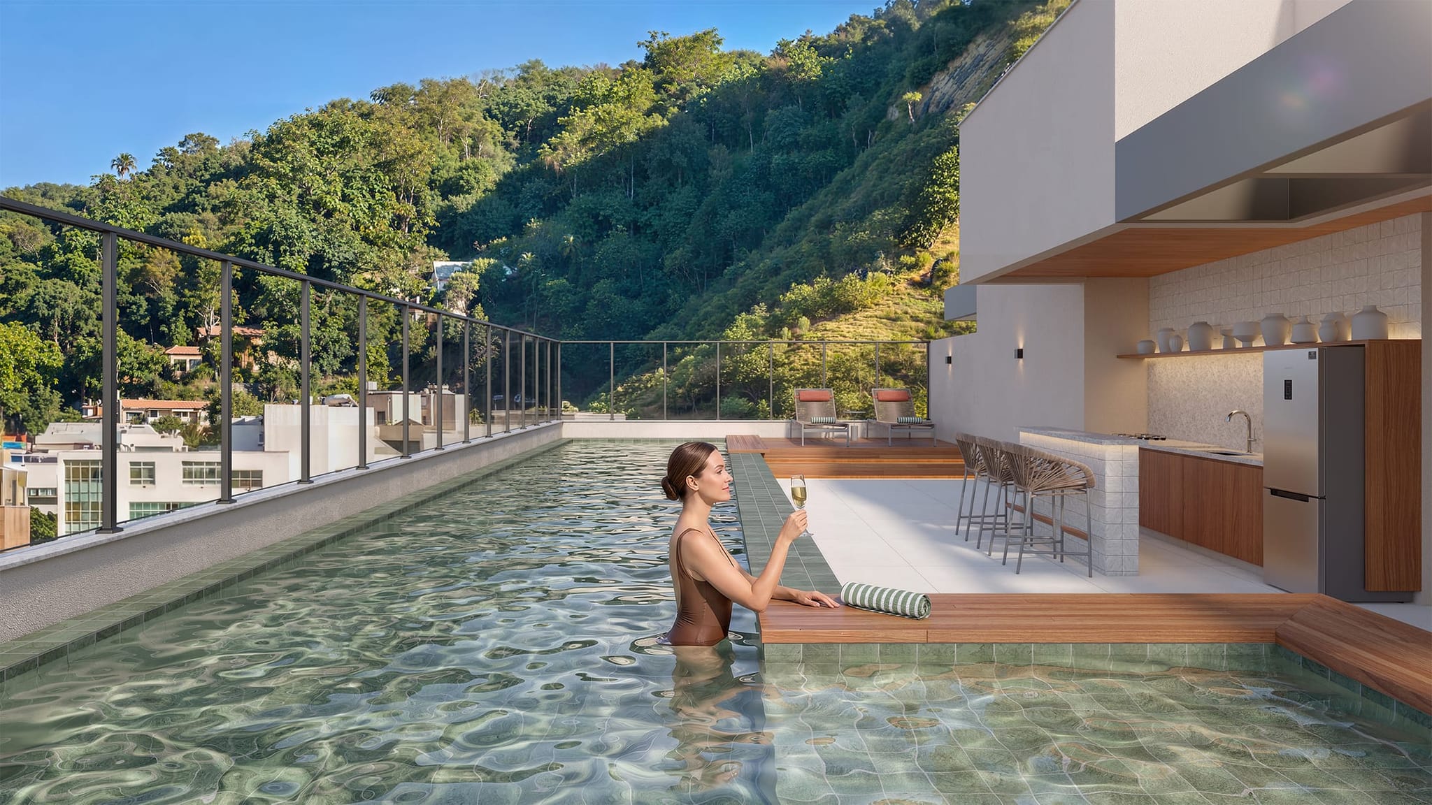 Piscina com bar no rooftop