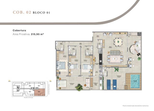 Cobertura 902, Bloco 01 — 215,95 m² (maior unidade)